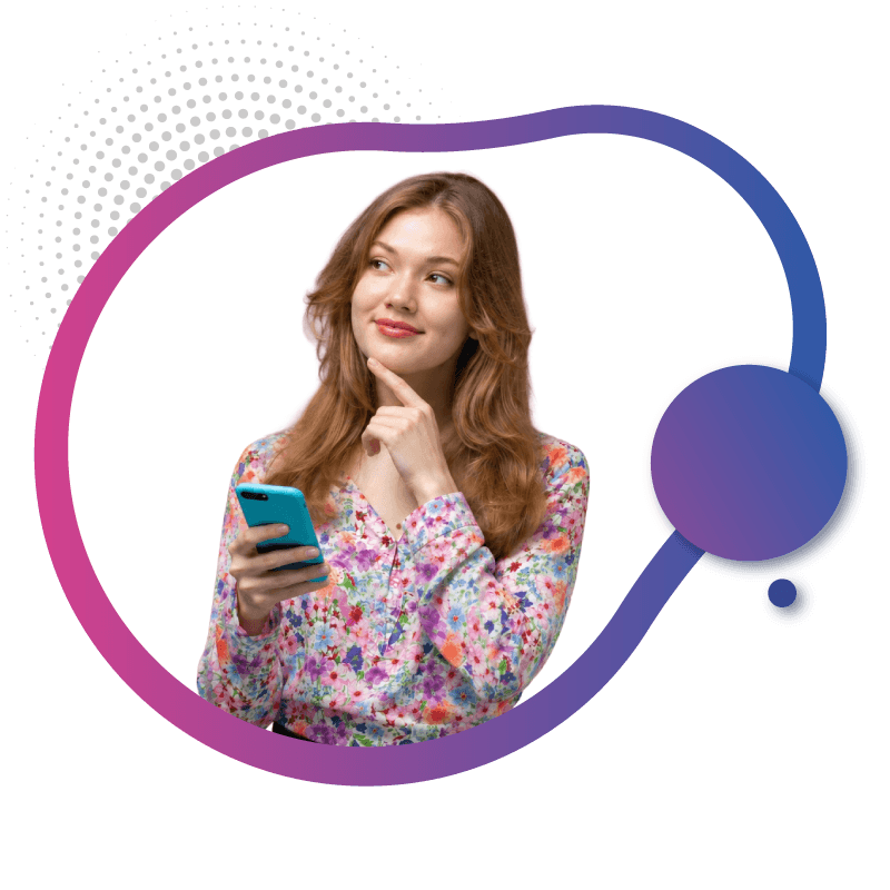 Woman thinking about switching to the best unlimited data plans with her phone in hand.